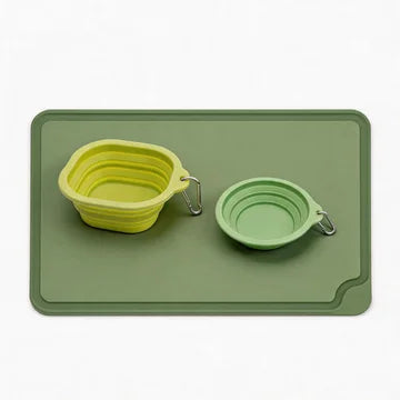 Adventure Pet Dining Kit - 3-Piece Collapsible Travel Set (2 Bowls + 1 Food Mat) for Hiking, Camping, Road Trips