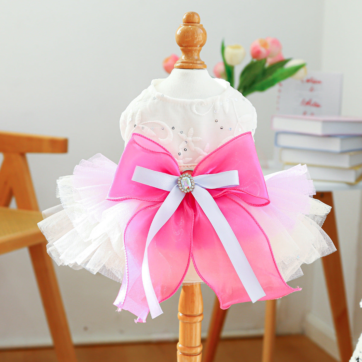 Aesthetic Pearl & Lace Pet Wedding Dress Gown - Premium Gala Collection