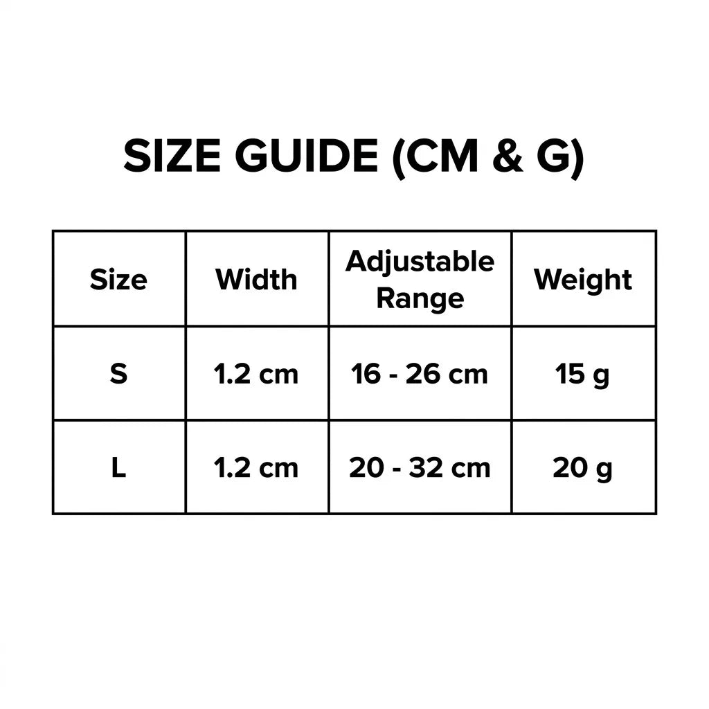 Pet Collar Size Guide (CM & G)