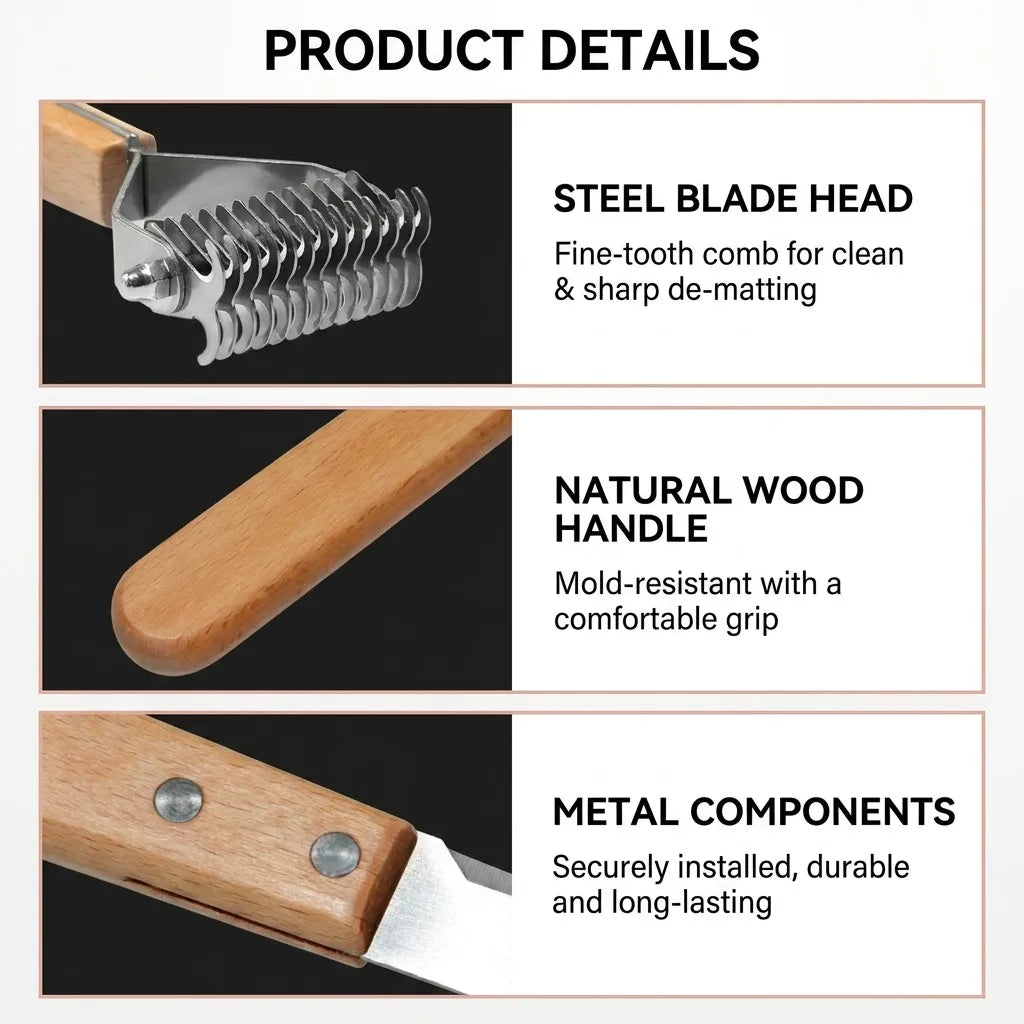 Premium Beech Wood 3-in-1 & 2-in-1 Pet Grooming Tool