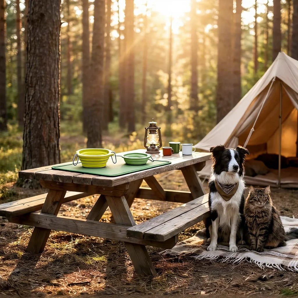 Adventure Pet Dining Kit - 3-Piece Collapsible Travel Set (2 Bowls + 1 Food Mat) for Hiking, Camping, Road Trips