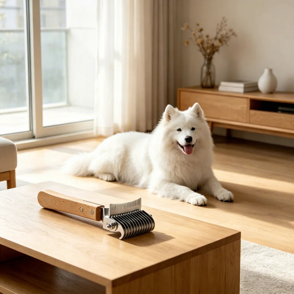 Premium Red Beech Wood 3-in-1 Pet Grooming Tool Hero Image - Lifestyle