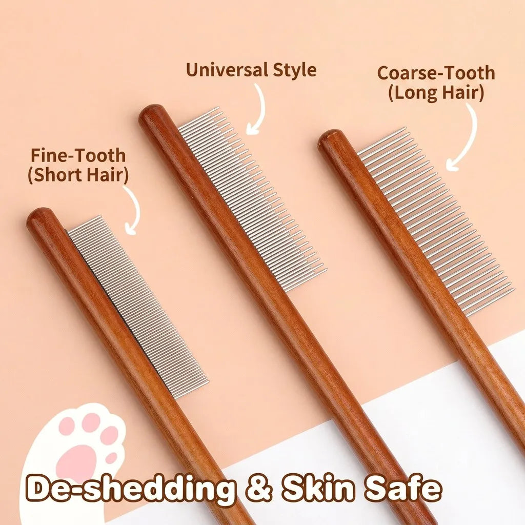 Professional Beech Wood Pet Pin Comb - Anti-Static & Detangling Grooming Tool