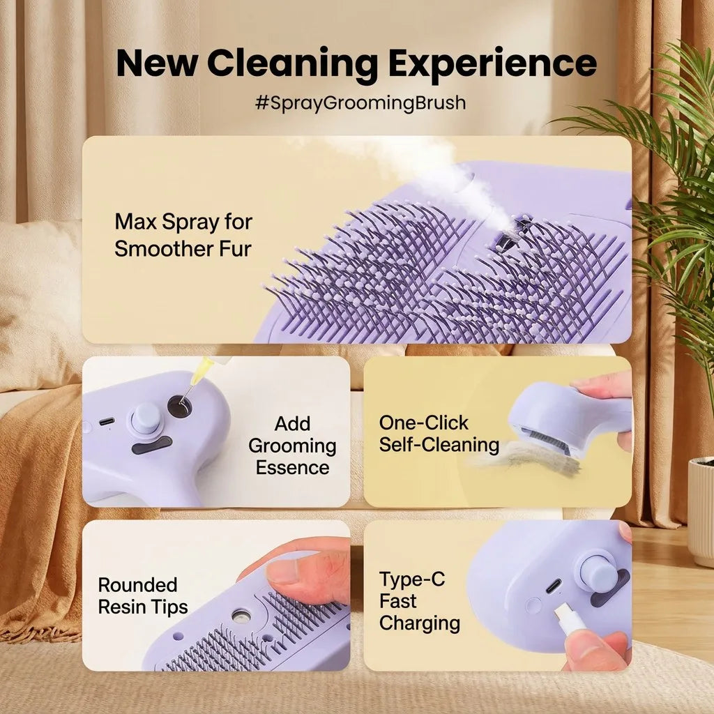 3-in-1 Pet Electric Nano-Mist Grooming Brush - Anti-Static Massage Comb