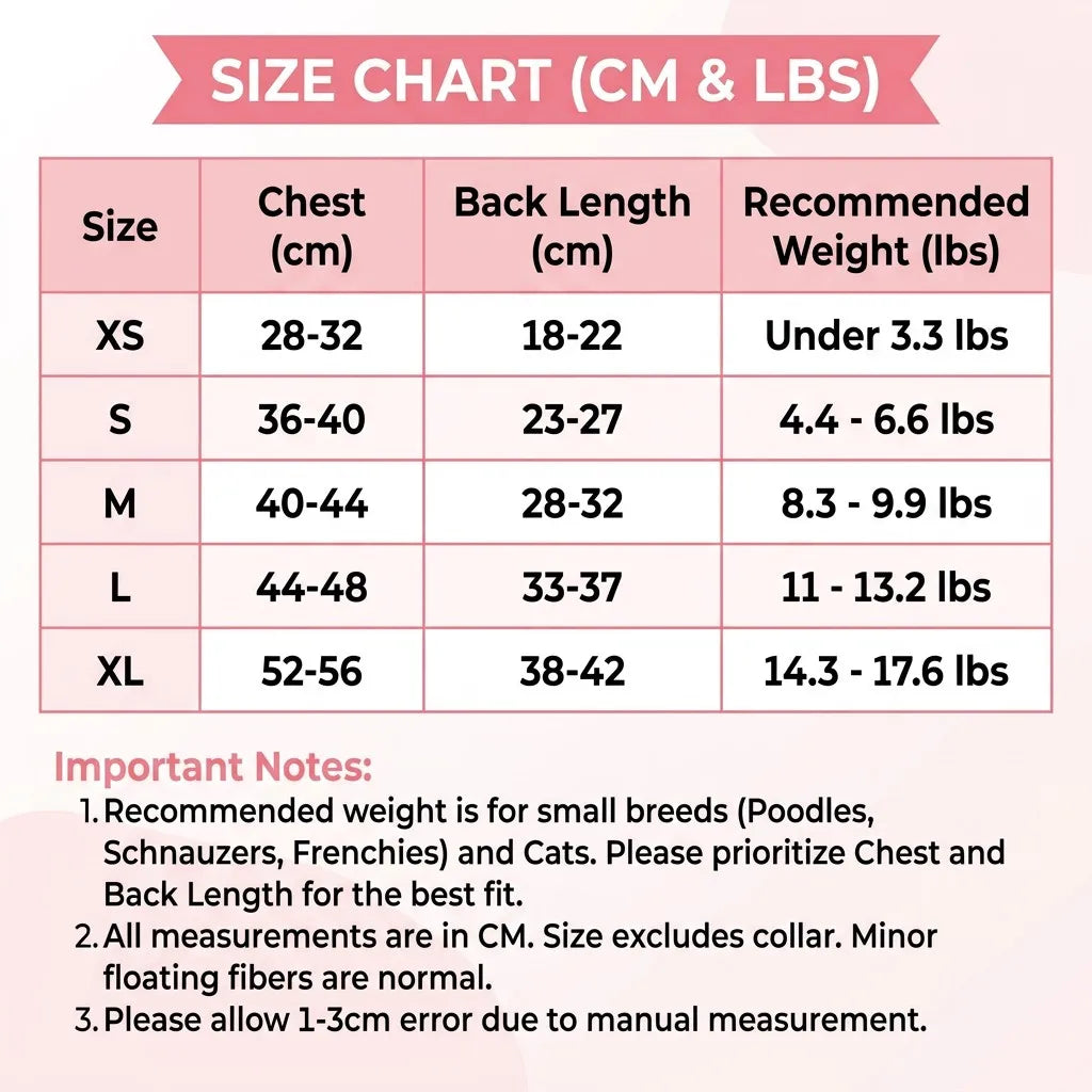 Pet Wedding Dress Gown Size Chart (CM & LBS)