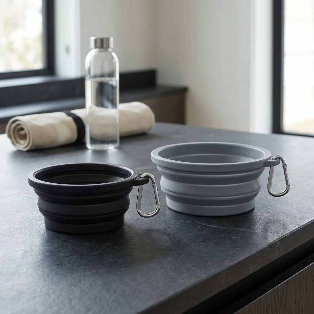 Adventure Collapsible Pet Bowls 2-Pack - Charcoal Black & Slate Grey