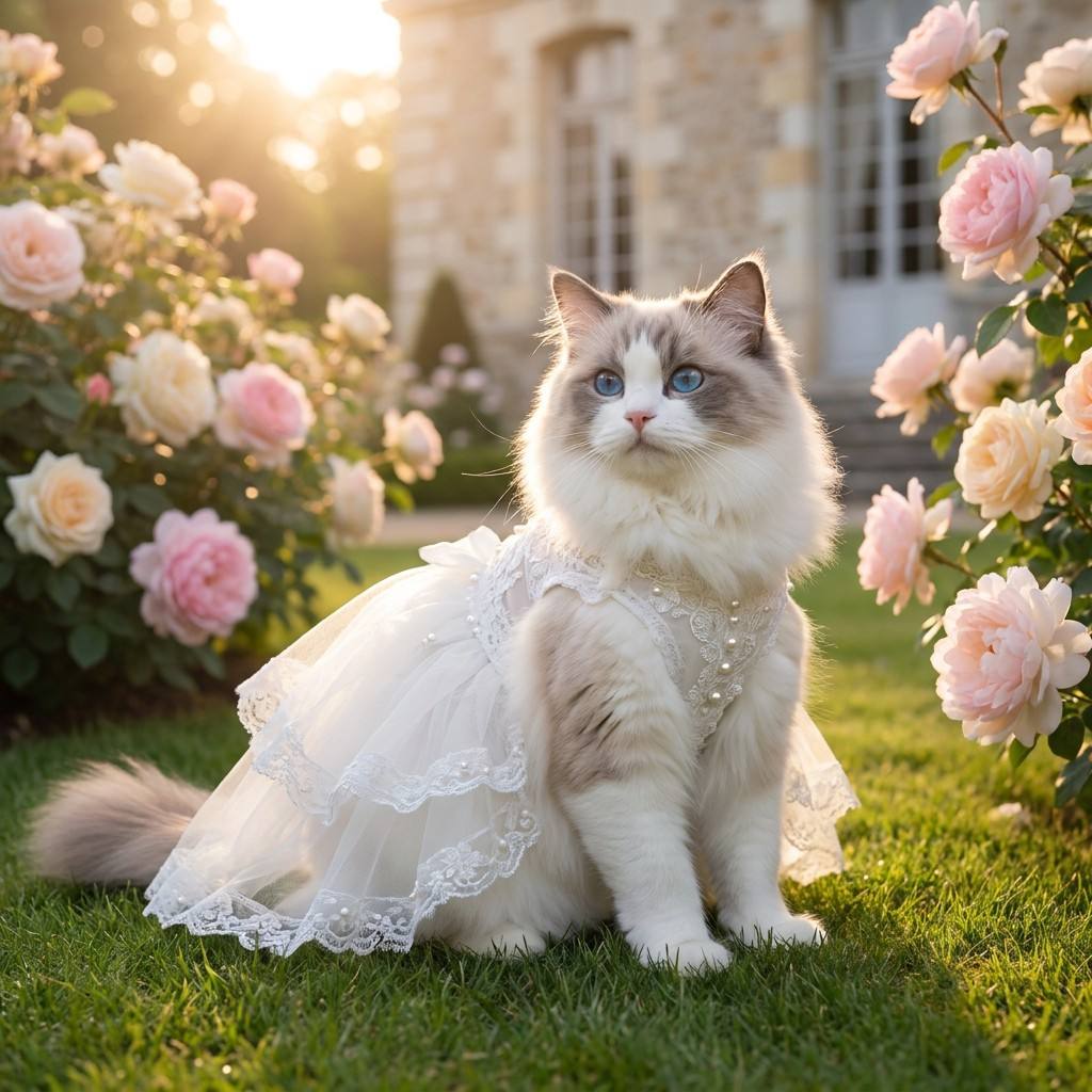 Aesthetic Pearl & Lace Pet Wedding Dress Gown - Premium Gala Collection