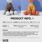 Pawmuse rope knot squeaky toy specifications - 25.5 cm size, 74 g weight, premium polyester and cotton rope