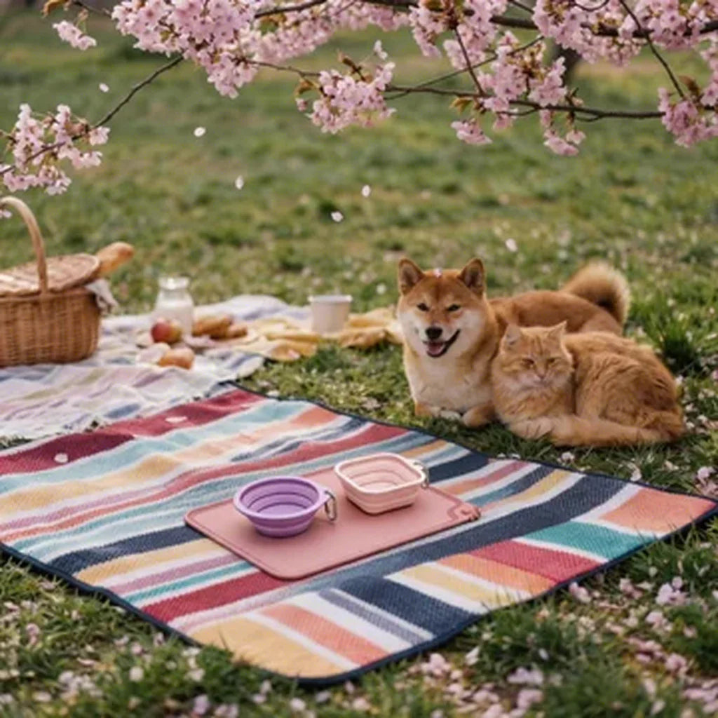 Adventure Pet Dining Kit - 3-Piece Collapsible Travel Set (2 Bowls + 1 Food Mat) for Hiking, Camping, Road Trips