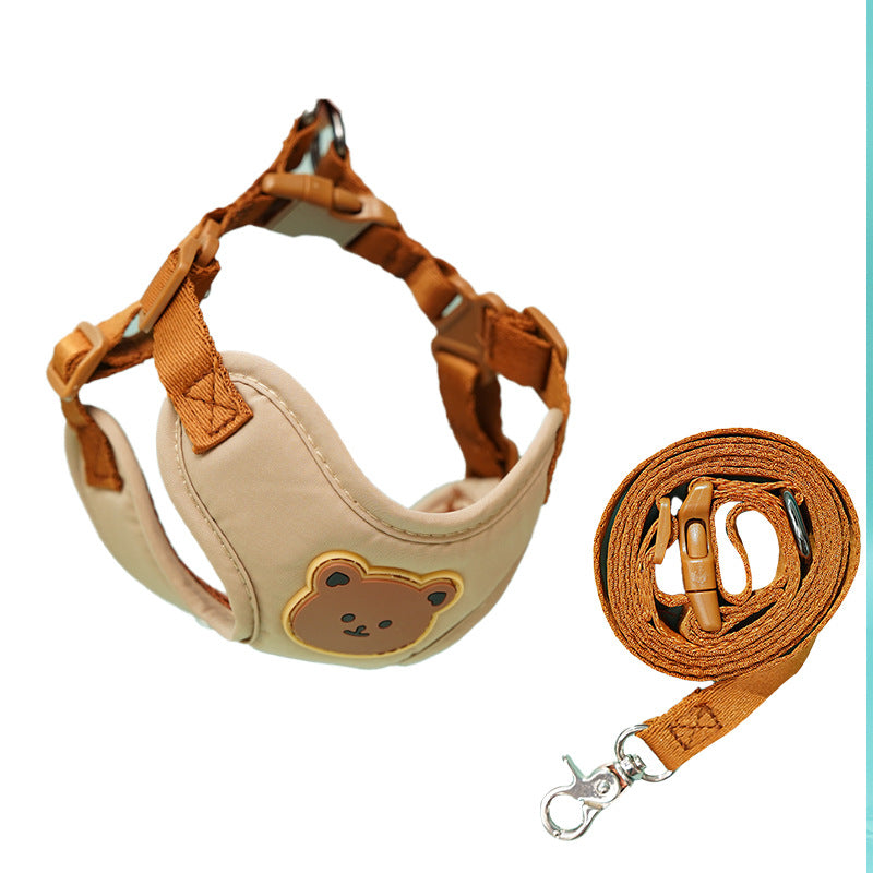Aesthetic Teddy Bear Embroidery Pet Harness & Leash Set - Breathable Comfort
