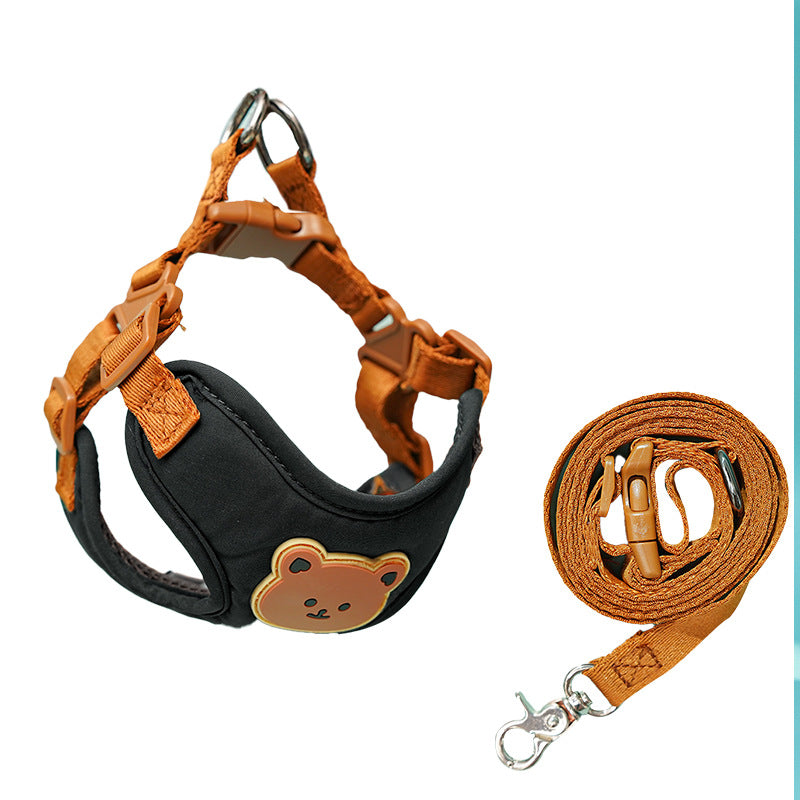 Aesthetic Teddy Bear Embroidery Pet Harness & Leash Set - Breathable Comfort