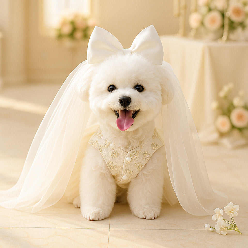 Aesthetic Pearl & Lace Pet Wedding Dress Gown - Premium Gala Collection