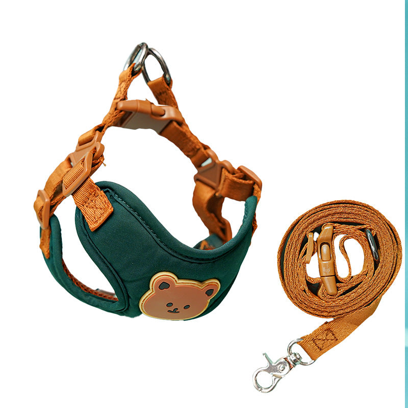 Aesthetic Teddy Bear Embroidery Pet Harness & Leash Set - Breathable Comfort