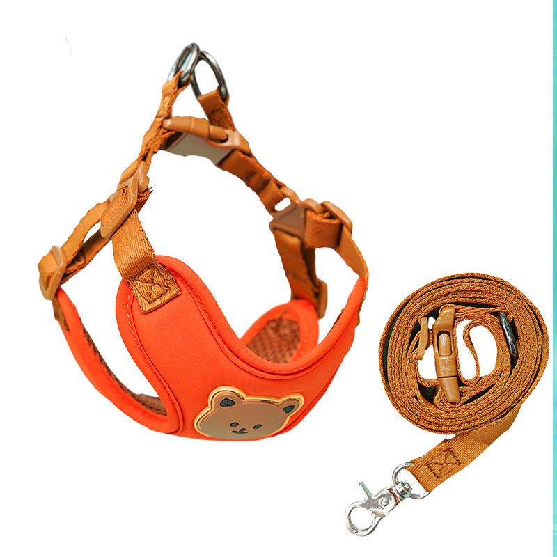Aesthetic Teddy Bear Embroidery Pet Harness & Leash Set - Breathable Comfort