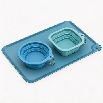 Adventure Pet Dining Kit - 3-Piece Collapsible Travel Set (2 Bowls + 1 Food Mat) for Hiking, Camping, Road Trips