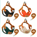 Aesthetic Teddy Bear Embroidery Pet Harness & Leash Set - Breathable Comfort