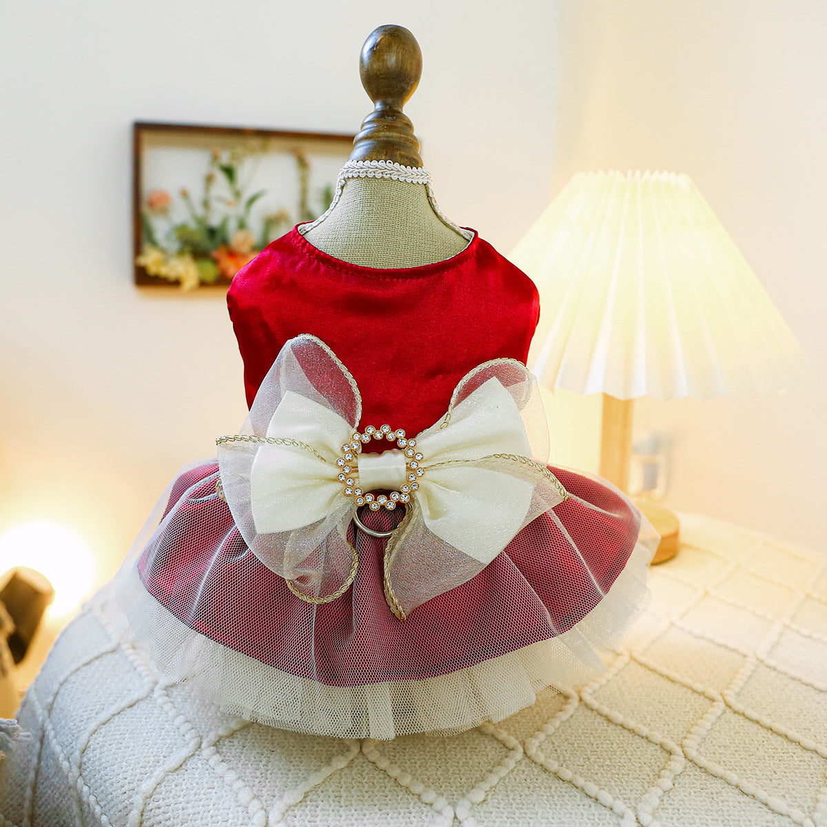 Aesthetic Pearl & Lace Pet Wedding Dress Gown - Premium Gala Collection