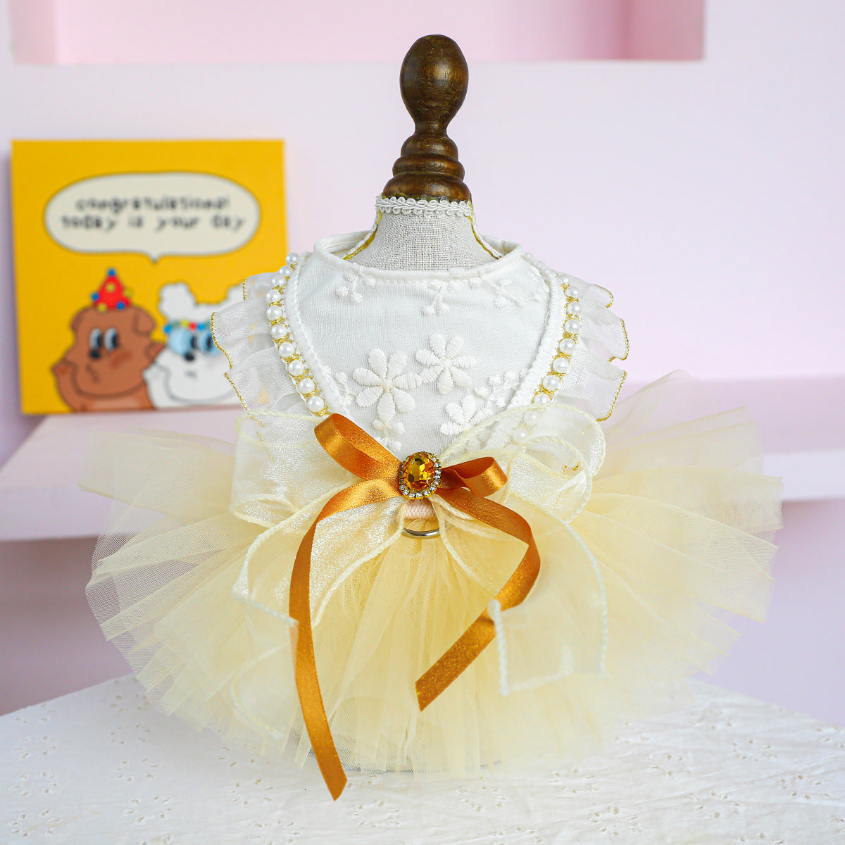 Aesthetic Pearl & Lace Pet Wedding Dress Gown - Premium Gala Collection