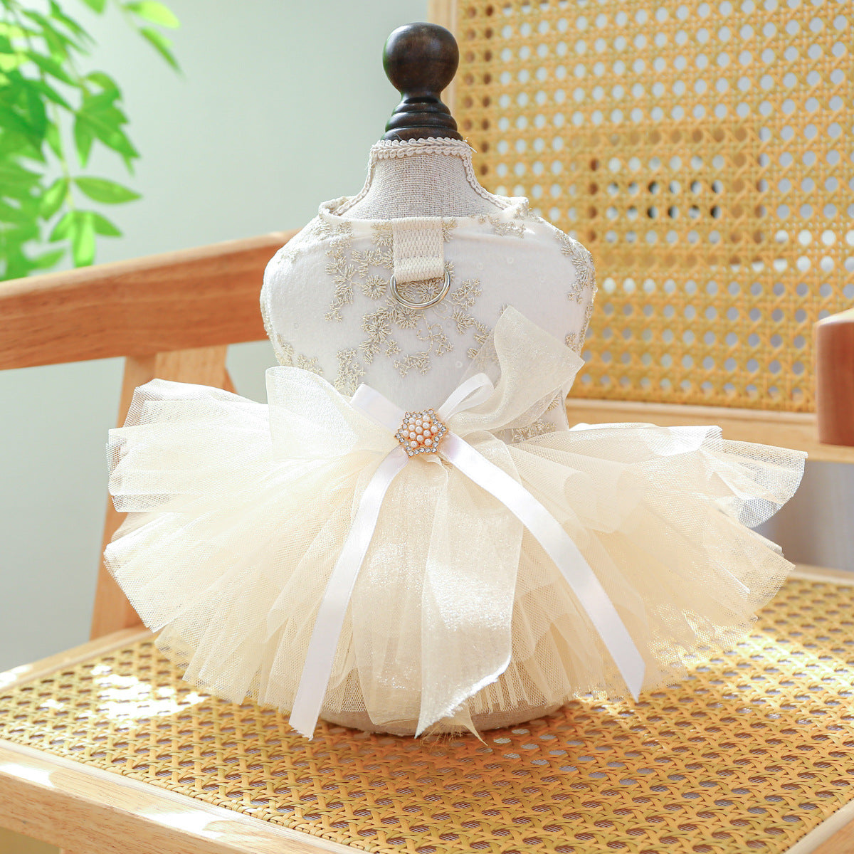 Aesthetic Pearl & Lace Pet Wedding Dress Gown - Premium Gala Collection