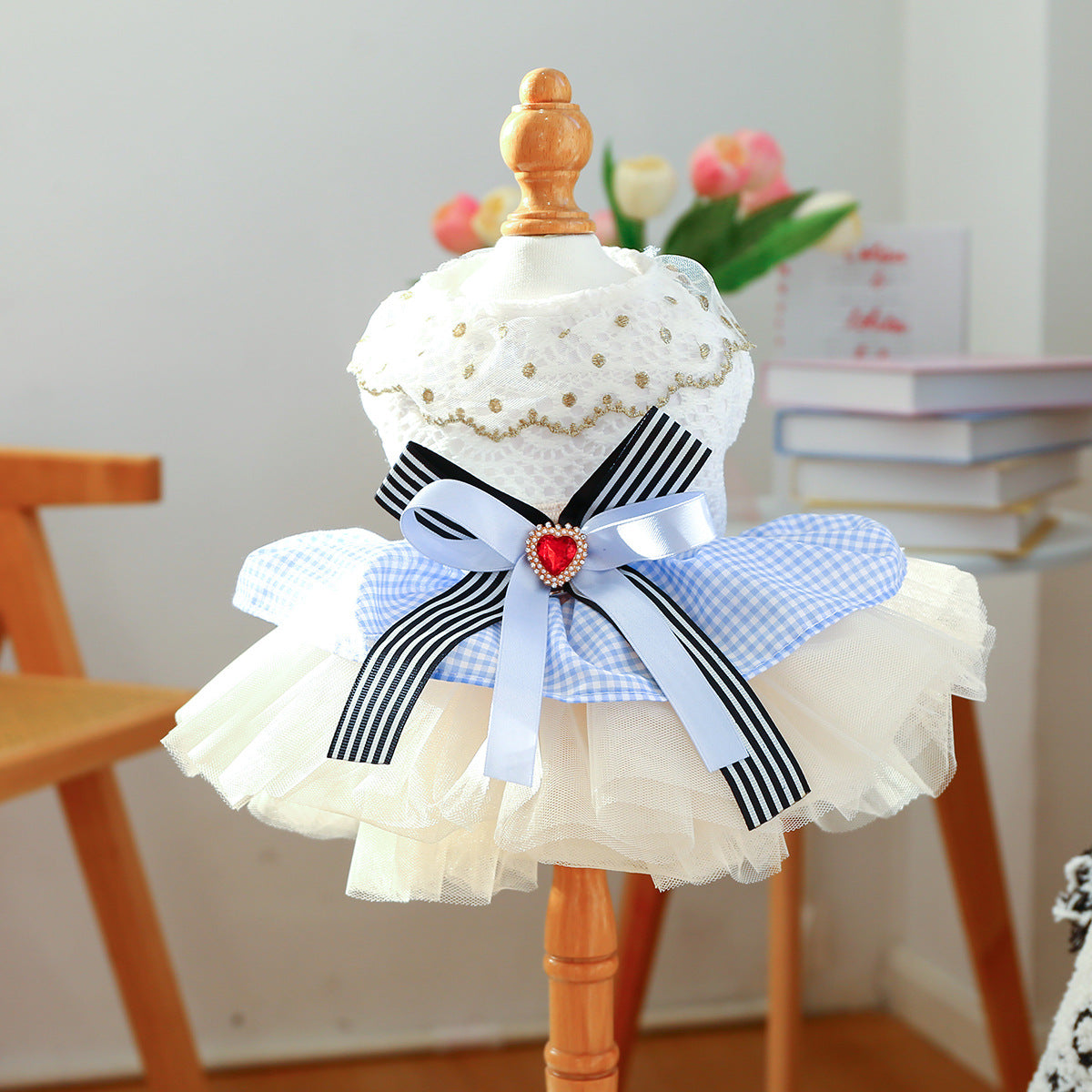 Aesthetic Pearl & Lace Pet Wedding Dress Gown - Premium Gala Collection