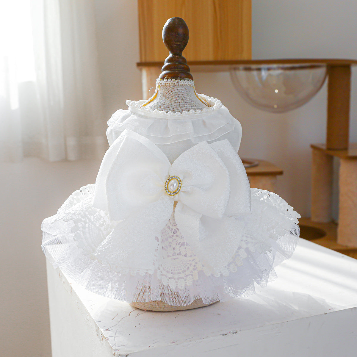 Aesthetic Pearl & Lace Pet Wedding Dress Gown - Premium Gala Collection