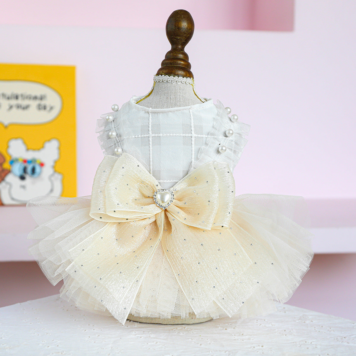 Aesthetic Pearl & Lace Pet Wedding Dress Gown - Premium Gala Collection