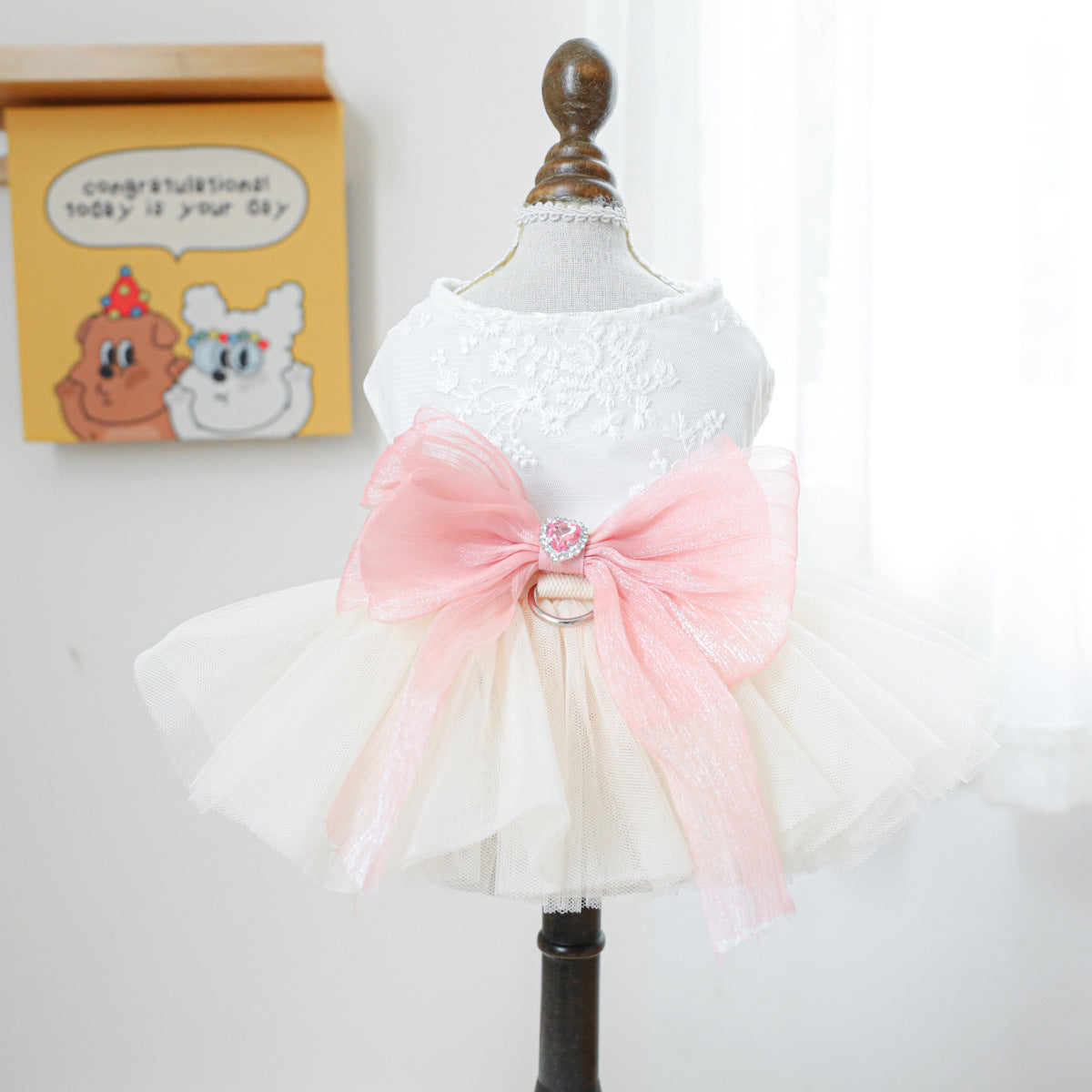 Aesthetic Pearl & Lace Pet Wedding Dress Gown - Premium Gala Collection