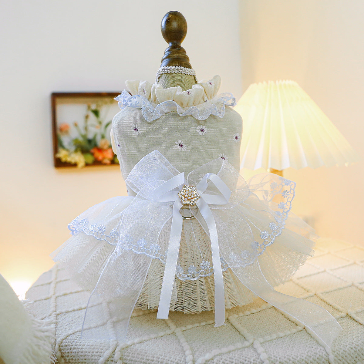 Aesthetic Pearl & Lace Pet Wedding Dress Gown - Premium Gala Collection
