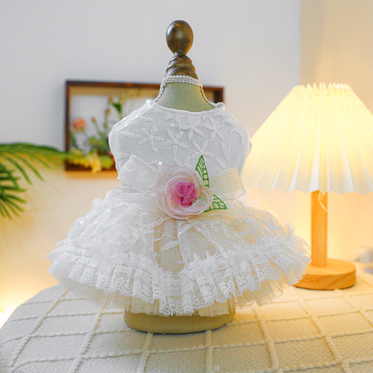 Aesthetic Pearl & Lace Pet Wedding Dress Gown - Premium Gala Collection
