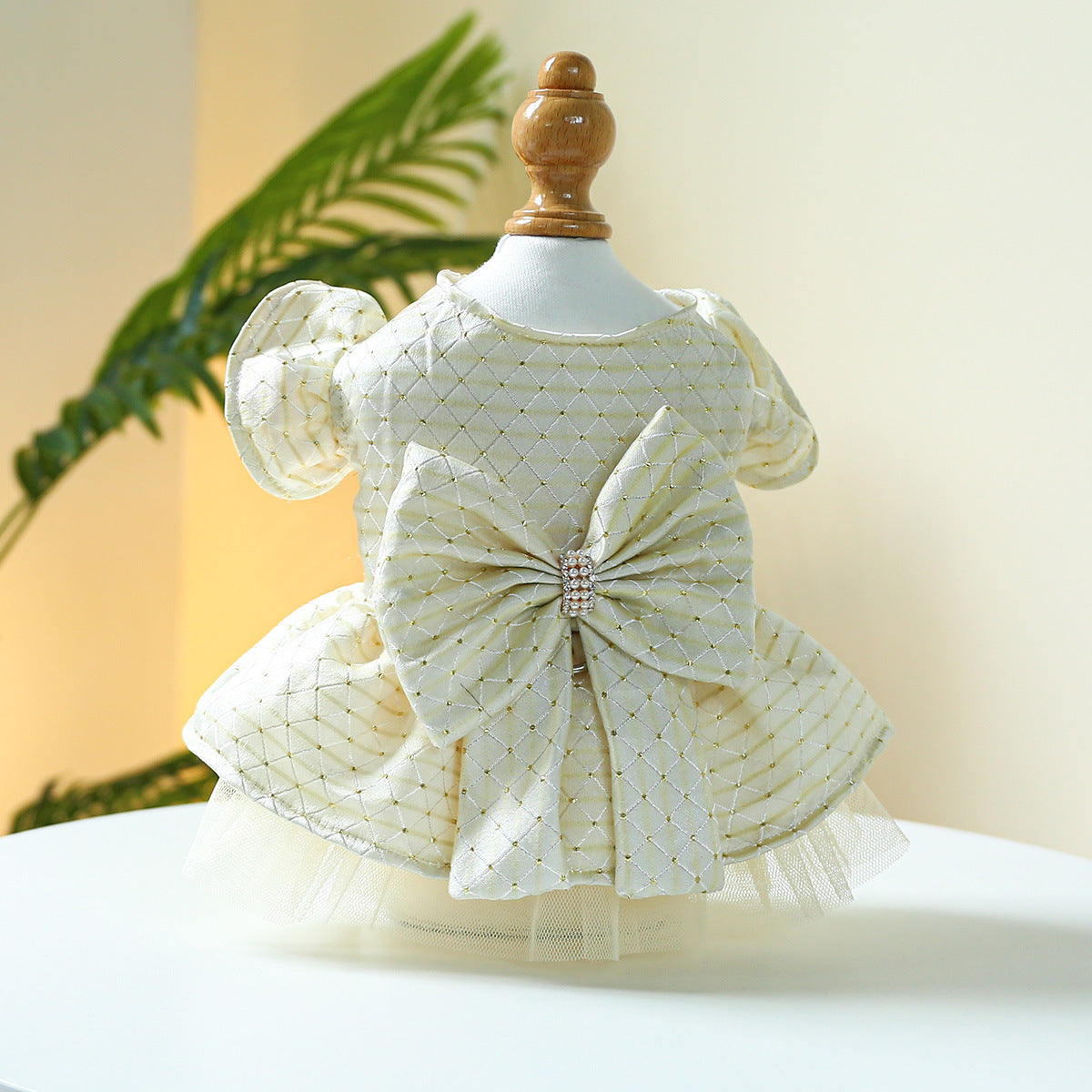 Aesthetic Pearl & Lace Pet Wedding Dress Gown - Premium Gala Collection